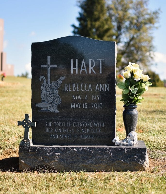 Hart Black Headstone with Vase and Spiritual Carving