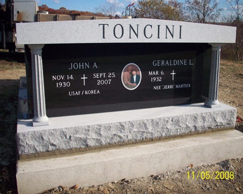 Toncini Gray Companion Mausoleum with Black Front and Porcelain Portrait