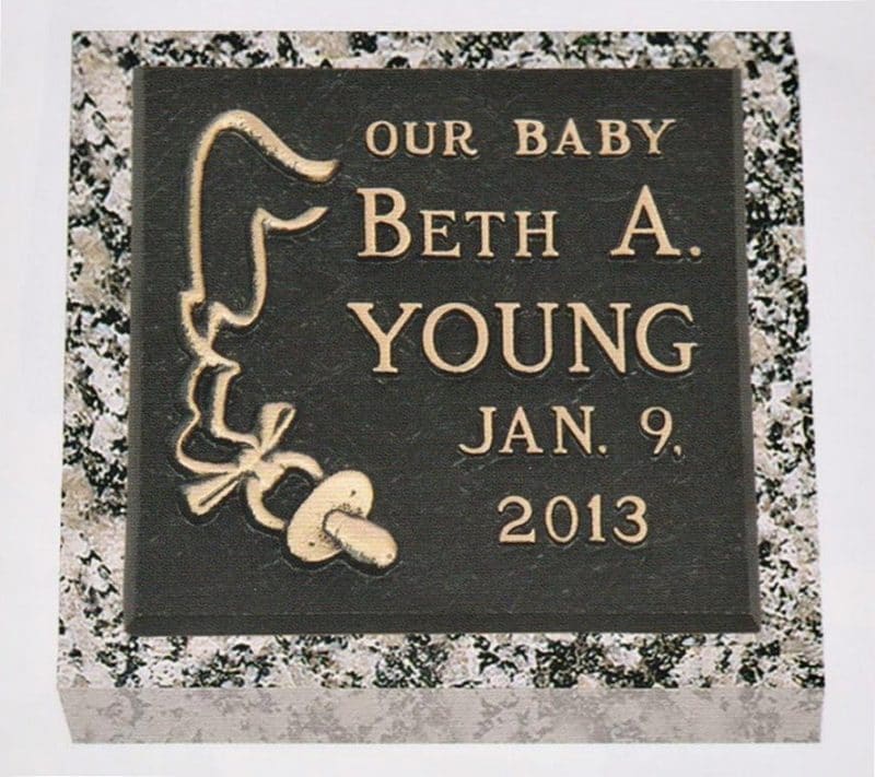 Young Infant and Child Bronze Plaque Marker on Granite